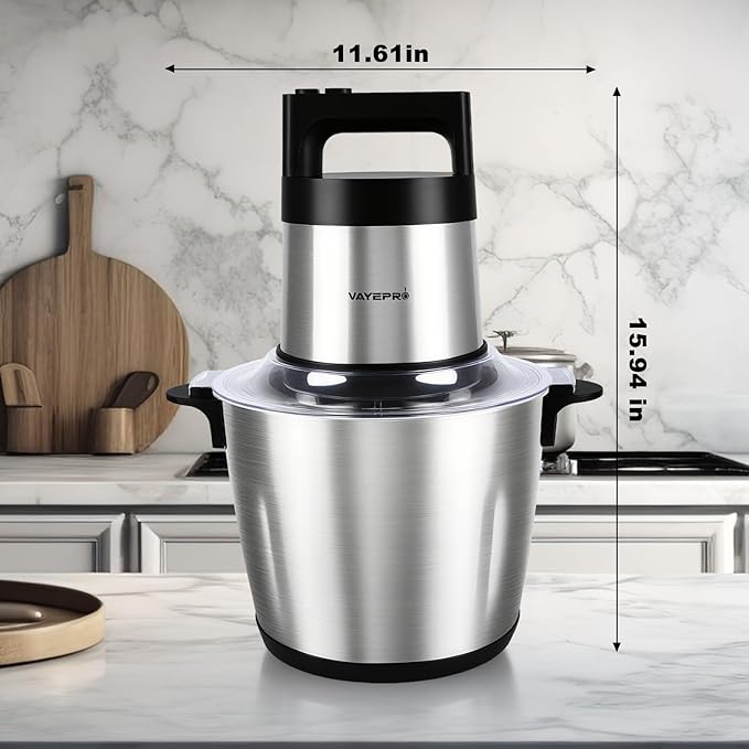 Vayepro 24 Cup Large Capacity Electric mixers, Electric Food Blenders with Stainless Steel Bowl, 2 Speed, 4 Bi-Level Bladesand Spatula, 6L 800W Food Processors for Meat, Onion, Vegetables, Fruits