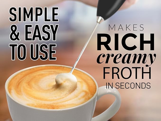 Zulay Milk Frother for Coffee with Upgraded Titanium Motor - Handheld Frother Whisk, Milk Foamer, Mini Blender and Electric Mixer Coffee Frother for Frappe, Latte, Matcha, No Stand - Metallic Black