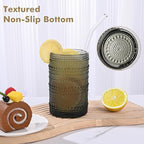 Vintage Hobnail Drinking Glasses Set of 8,Grey 12 oz & 15oz Highball Glass Cups, Kitchen Drinkware Glassware,Embossed Water Tumbler,for Beer,Cocktail,Whiskey,Juice and Various Mixed Drinks