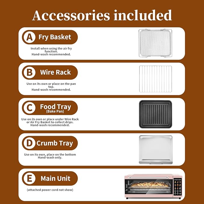 SEEDEEM 9-in-1 Air Fryer Oven, 16-Quart Countertop Convection Oven with Toaster, Broil, Pizza, Dehydrator, Large Capacity Kitchen Appliance in Pink, Silver, Black