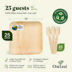 Chic Leaf Palm Leaf Plates Disposable Inch Square Pack Compostable Biodegradable & Eco Friendly Plates - Microwave Safe Disposable (10'' - 25 Pack)