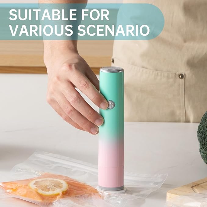 Vacuum Sealer, Handheld Compact Vacuum Sealer, Vacuum Pump for Food Fresh & Save Meal Prep Sous Vide, Portable Cordless Sealer Machine for Travel, with 22 Reusable Vacuum Bags, Green