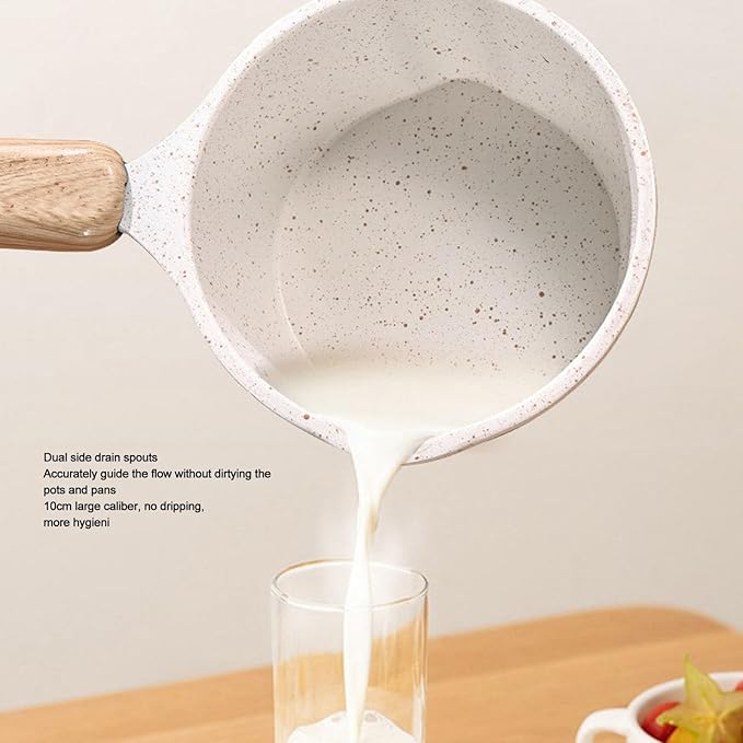 Mini Milk Warmer Pot, 9.5oz/280ml Nonstick Sauce Pan Butter Melting Pot for Stove Top, Small Coffee Milk Warmer with Pour Spout for Home Kitchen Restaurant Cooking, Heating, Boiling (White)