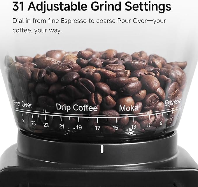 HIBREW G3 Coffee Grinder, 31 Levels of Accuracy Settings, Electric Burr Grinder for Espresso/Mocha/Drip Coffee/Pour Over