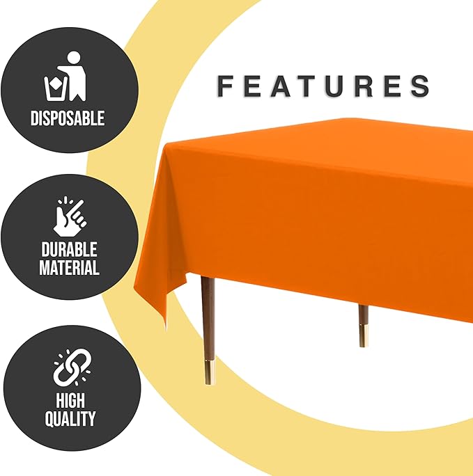 Exquisite 66% Thicker Premium Plastic Table Cloth Rectangle Table Cover 0.5 Mil 12 Pack Orange Table Cloth 54 Inch x 108 Inch Disposable Tablecloth Won't Tear Easily Like Cheap Thin Brands
