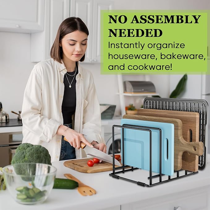 2-Pack Baking Sheet Organizer Rack – 5-Slot Bakeware & Cookie Tray Holder for Kitchen Cabinet or Countertop, Compact Stainless Steel Cutting Board Rack with Rust-Resistant Frame & Anti-Slip Feet