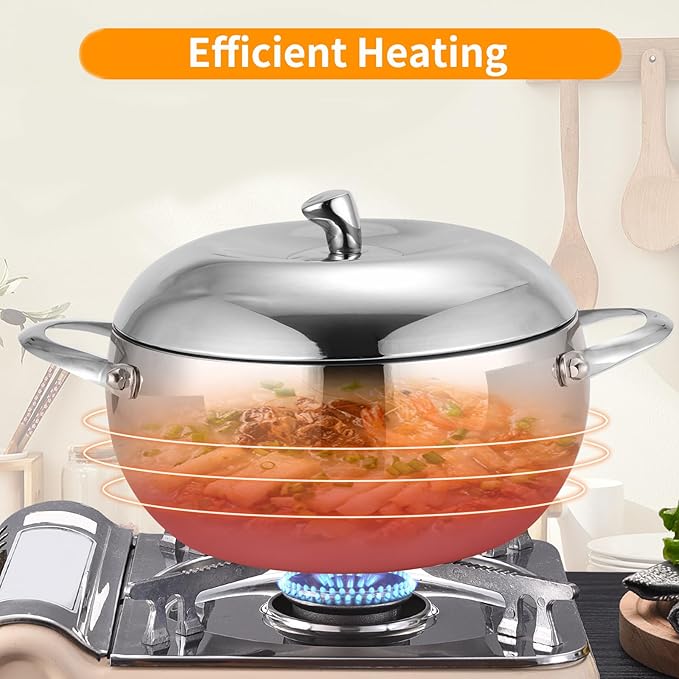 DELARLO Tri-Ply Stainless Steel 5 Quart Dutch Oven With Lid,Induction Braiser Pan Rondeau Pot Dishwasher-Safe Compatible With All Cooktops Up to 500℉