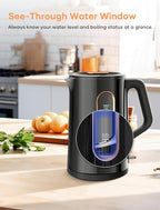 Offacy Electric Kettle, Tea Kettle Pot, Double Wall Glass Inner 1.5L/1200W, Hot Water Kettle Teapot Boiler & Heater with Automatic Shut Off, BPA-Free & LED Indicator Lights, Black