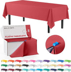 Exquisite Party Solids 54 Inch X 100 Feet Red Plastic Table Cover Roll in A Cut - to - Size Box with Convenient Slide Cutter. Cuts Up to 12 Rectangle 8 Feet Plastic Disposable Tablecloths