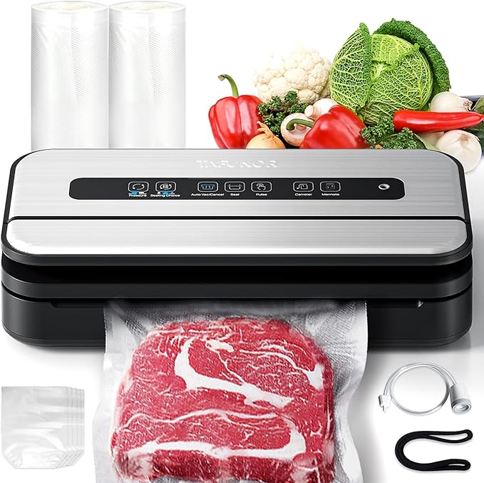 Upgraded Vacuum Sealer for Food, 90kpa 14 in 1 Food Sealer Vacuum Sealer Machine, Easy Lock Handle/Sous Vide Friendly, Liquid/Dry/Moist Food Saver Storage Vacuum Sealers with 2 Roll Bags (25 Max)
