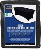 Utopia Kitchen 8FT Spandex Tablecloth [1 Pack, Black] 200 GSM Stretch, Fitted, Washable and Wrinkle Resistant Table Cloth Rectangle Cover for Trade Shows, Wedding, Parties [96Lx30Wx30H Inch]