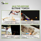 Jo Chef Kitchen Torch with Butane Included – Refillable Lighter with Safety Lock & Adjustable Flame, Blow Culinary Torch for Cooking, BBQ, Creme Brulee, DIY and Soldering - 1 Can (3.38oz) Included