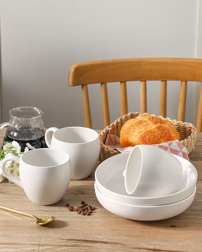 Coffee Mugs Set of 4, Stoneware 16 oz Coffee Cups for Latte, Tea, Milk, Cappuccino, Ceramic Tea Cups for Housewarming Wedding Gift, Microwave & Dishwasher Safe, Matte White