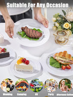 WDF 200pcs White Plastic Plates Disposable - Heavy Duty Plastic Plates for Party - Include 100 x 10" Dinner Plate and 100 x 7" Dessert/Cake Plate - Ideal for Weddings/Parties/Events