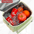 FlowFly Insulated Reusable Lunch Bag Adult Large Lunch Box for Women and Men with Adjustable Shoulder Strap,Front Zipper Pocket and Dual Large Mesh Side Pockets,Light Matcha