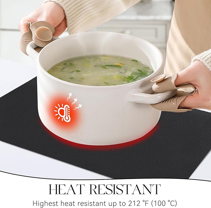 MOSAYT Vinyl Placemats Set of 4, Heat Resistant Place Mats 100% Waterproof Washable & Wipeable Faux Leather Reversible Table Mats for Kitchen Dining Party Indoor Outdoor, 12" x 17", Black