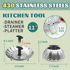 SHIKORI Steamer Basket,Stainless Steel Vegetable Steamer Basket Folding,Folding Expandable Steamers,Expandable to Fit Various Size Pot-T-Green 11 in