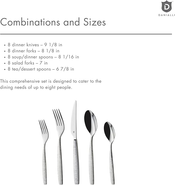 Engraved Silverware Set for 8 | 18/10 Stainless Steel Flatware with Mirror Finish and Engraved Handles | Heavy-Duty, Dishwasher Safe, Built to Last (40-Piece, Mezzano Engraved)