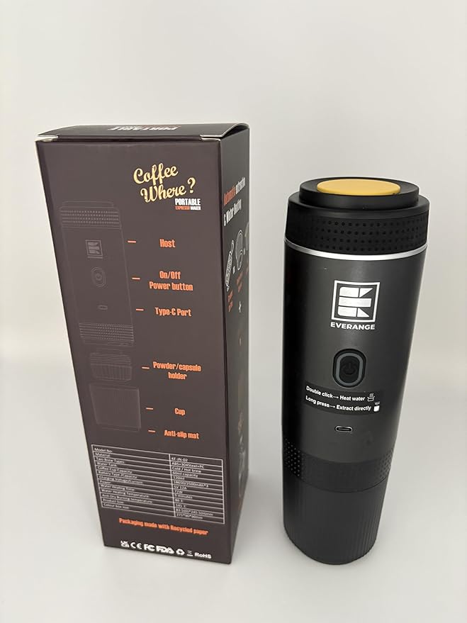 Portable Electric Espresso Machine, Travel Coffee Maker Brewer Compatible with Ground Coffee & NS Capsules (Black with LCD Screen)