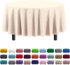 Party Solids 12-Pack Premium Plastic 84-Inch Round Tablecloth, Ivory