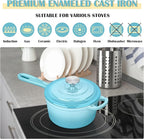 E-far Enameled Cast Iron Sauce Pan with Lid, 1 Quart Dutch Oven Saucepan, Mini Sauce Pot for Cooking, Boiling, Healthy & Non Toxic, Induction & Oven Safe, Light Blue