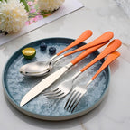 20-Piece Orange Silverware Set 18/0 Stainless Steel Flatware Orange Handle Cutlery Set Service for 4 Dinner Knives Forks Spoons Set Mirror Finish Dishwasher Safe