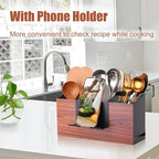 Utensil Holder Large Iron Flatware Container with 3 Compartments Countertop Wall-mounted Kitchen Utensil Storage (Black)