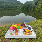 White Modern Acrylic Ottoman Tray with Cutout Handles 22x22 Inch Over-Sized Serving Tray Rubber Boot Tray Organizer Decorative Tray for Living Room, Bedroom,Bathroom and Kitchen Tabletop