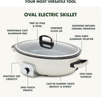 GreenPan Elite 5.5QT Electric Oval Skillet, PFAS-Free Ceramic Nonstick, 1800 Watt, Dishwasher Safe Lid & Removable Crock, Adjustable Temp Control Multi-Cooker, Sear, Sauté, Rice, Stir-Fry, Cream White