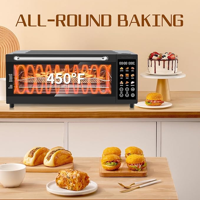 SEEDEEM 9-in-1 Air Fryer Oven, 16-Quart Countertop Convection Oven with Toaster, Broil, Pizza, Toaster Oven & Dehydrator, Large Capacity Kitchen Appliance in Pink, Silver, Black