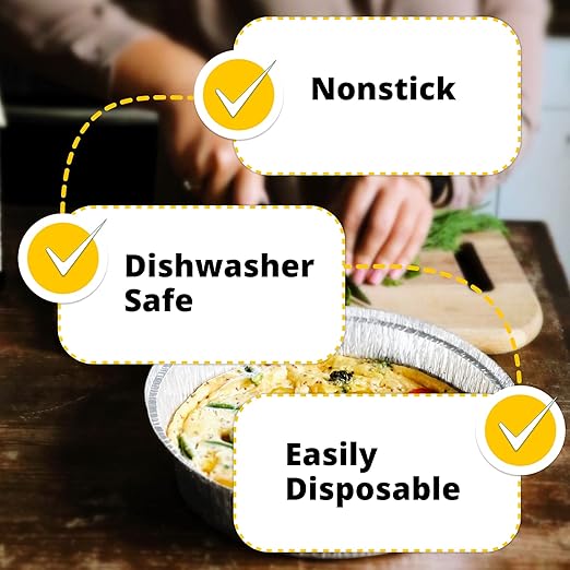 IDL Packaging 9" Round Aluminum Foil Pans (Pack of 50) - 1.75" Deep, Angled Walls - For Roasting, Baking, Cooking, Freezing - Disposable Aluminum Food Containers - Pie & Tart & Leftover