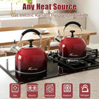 Tea Kettle Stovetop,Stainless Steel Whistling Tea Kettle For Stove Top, 2.5 Qt Tea Pot With Folding Handle, Food Grade Water Teapot Water Kettle For Stove Home Camping Travel,Gradient Red