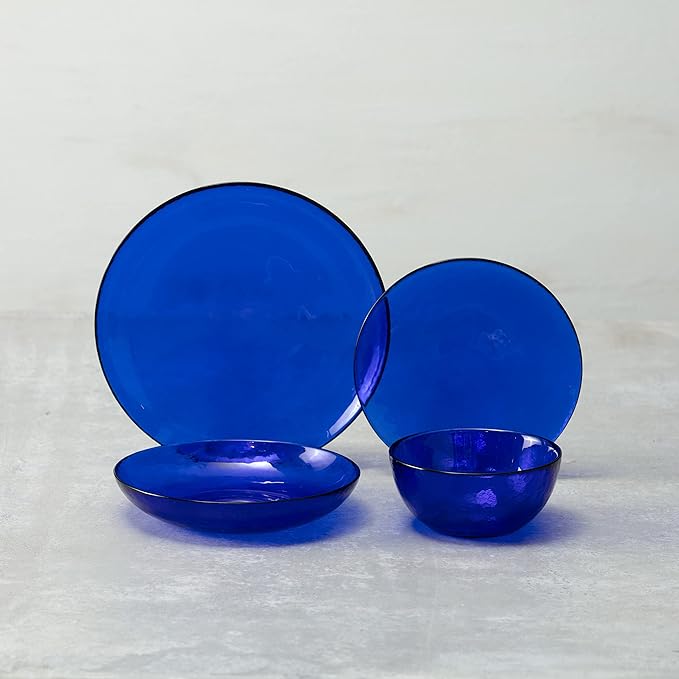 FORTESSA Los Cabos Tableware, 4-Piece Glass Dinner Plate Set (10.5 Inches), Dishwasher-Safe Glass Dinnerware Collection, Cobalt Blue