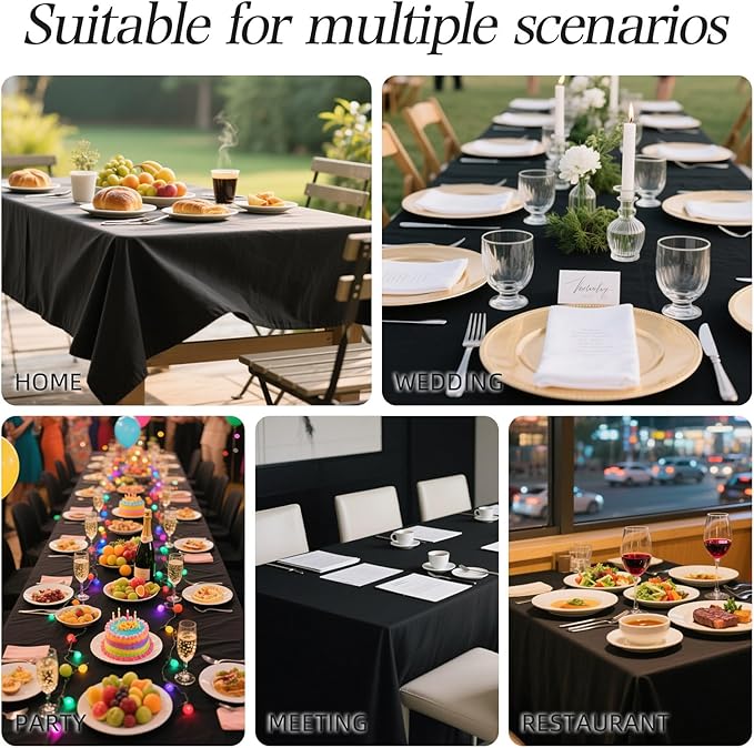 WIGENIUS 2 Pack Black Table Cloth Rectangle 60x102 Inch Polyester Tablecloths for 6ft Rectangle Tables - Reusable Wrinkle Resistant Washable Cloth Cover for Wedding Banquet Party | Hemmed Edges