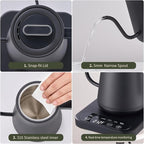 CTT Gooseneck Electric Kettle with Temperature Control, 1L Pour Over Kettle for Coffee/Tea, Hot Water Boiler Kettle Electric, Keep Warm 12 Hours, 316 Stainless Steel Inner, 1000W, Black