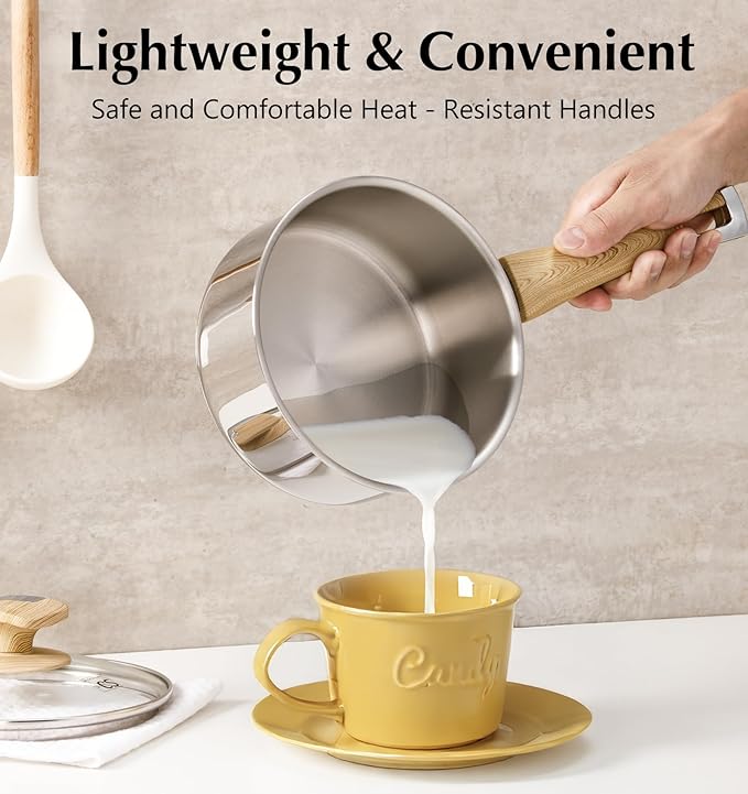 KOCH SYSTEME CS Stainless Steel Saucepan Set, 6 Piece 18/10 Stainless Steel Pots with Lids 1QT 2QT 3QT, Stay Cool Handles, 5 Layer Steel Base Heavy Duty Suce Pan Set, Induction Compatible