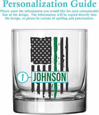 Blue Ridge Mountain Gifts - Thin Green Line Whiskey Glass - Personalized Military Gift, Border Patrol Appreciation, Green Line Merch, Veteran Gift, Custom Barware, Special Forces Glass