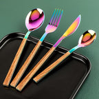 Stainless Steel Flatware Set for 4, Cutlery Utensils Set Include Knives/Forks/Spoons Service for 4, Mirror Polished and Dishwasher Safe (Rainbow)