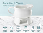 Kook Gravy Boat & Warmer, Ceramic Serving Dish, Dispenser with Warmer for Sauces, Dressings and Creamer, Large Handle, Microwave and Dishwasher Safe, 17oz, White
