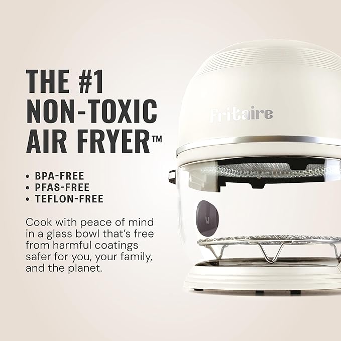 Non Toxic Air Fryer™ - Glass AirFryer 5 Quart w/ 360 Visibility, Self-Cleaning, 400F Vortex Air Fryer for Even Cooking, BPA-Free Teflon Free, 6-in-1 Functions, Rotisserie, Roast, Bake, White