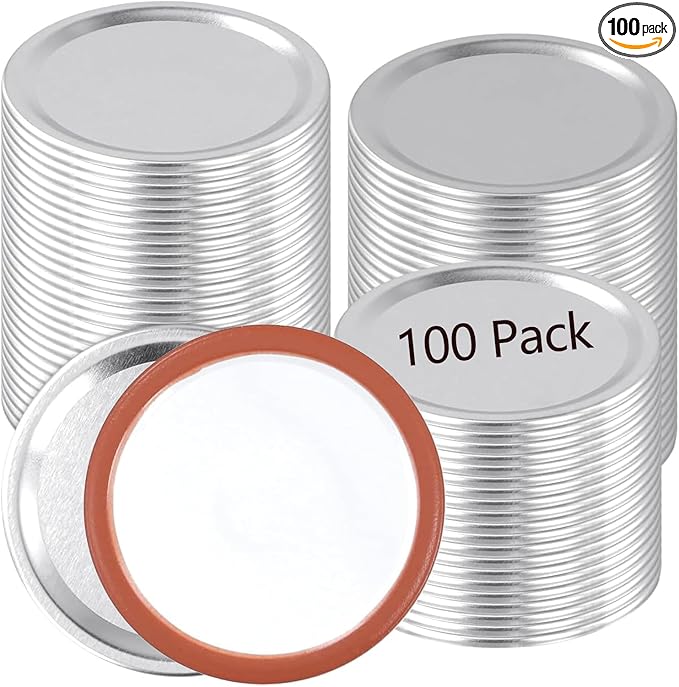 JEUIHAU 100 Pack Wide Mouth Canning Lids (3.4 Inch), Split-Type Metal Mason Jar Lids with Silicone Seals for Pickling, Jams, Dry Goods Preservation