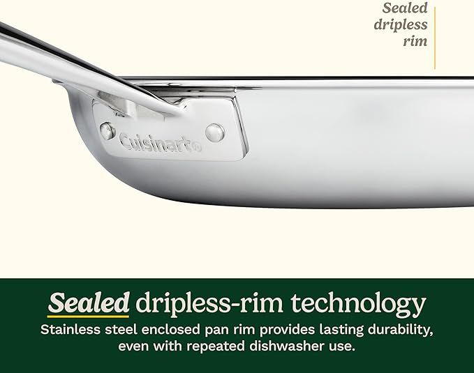 Cuisinart FusionElite+ Nonstick Tri-Ply Stainless Steel Skillet, 12″ Skillet Frying Pan with Helper, PURELYSEAR Ceramic Nonstick Technology, Scratch Proof, Cool Grip Handles, Dishwasher Safe