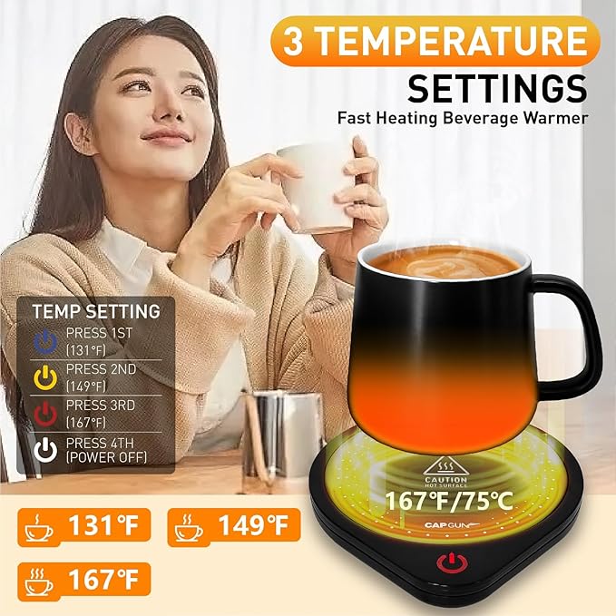 25W Electric Candle Warmer for Coffee Mugs, 75℃ Heating & Auto Shut-Off, Spill-Proof Desk Warmer for Beverages (White) (Black)