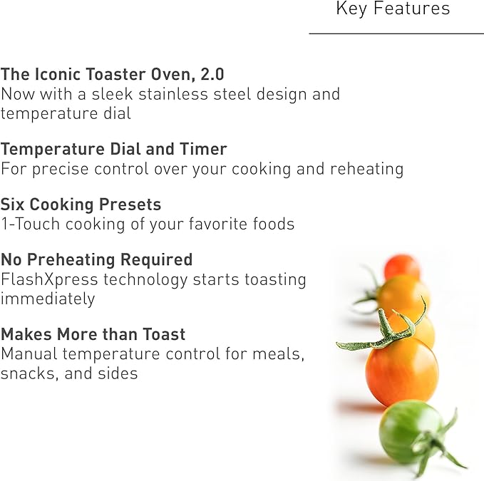 Panasonic FlashXpress Toaster Oven Countertop, 4-Slice Compact Size w/Double Infrared Heating, PFAS-free, 6 Auto Cook Options & Precise Temperature Control, 1300W - NB-G200P (Stainless Steel)