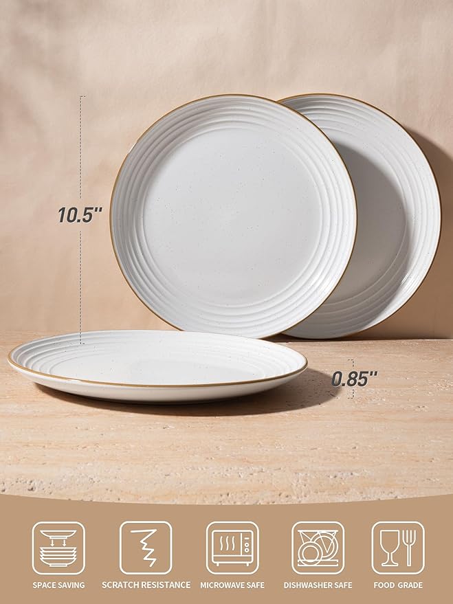 famiware Jupiter Dinner Plates Set of 6, 10.5 Inch Plate Sets, Microwave and Dishwasher Safe, Scratch Resistant, Kitchen Plates Perfect Serving Dishes, White