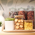 Glass Food Storage Jars Square 37oz, 4 Pack Glass Jars With Bamboo Lids, Kitchen Storage Containers For Spice, Candy, Cookie, Storage For Pantry Organizers