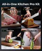 Essential Chef Knife Set, Professional Damascus Pattern Kitchen Knives Set 4 Pcs without Block, German Stainless Steel Sharp, for Bread, Meat Cutting, Fruits, Vegetable, Bbq, Home Cooking, Gift Box