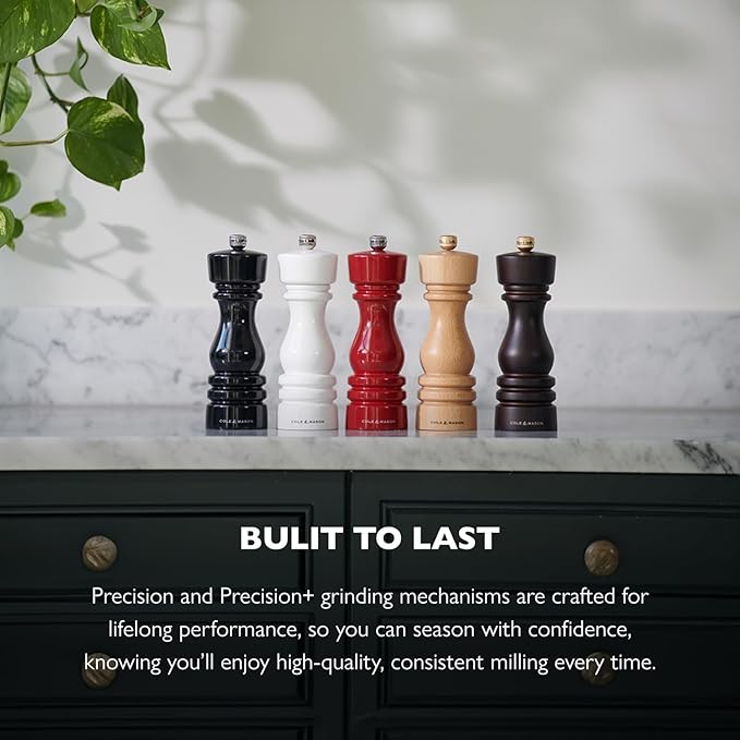 Cole & Mason London Refillable Spice Mill - Kitchen & Home Accessory - Salt & Pepper Grinder Set - Salt Mill with Ceramic Mechanism - Pepper Mill with Carbon Steel Mechanism - 7", White Gloss