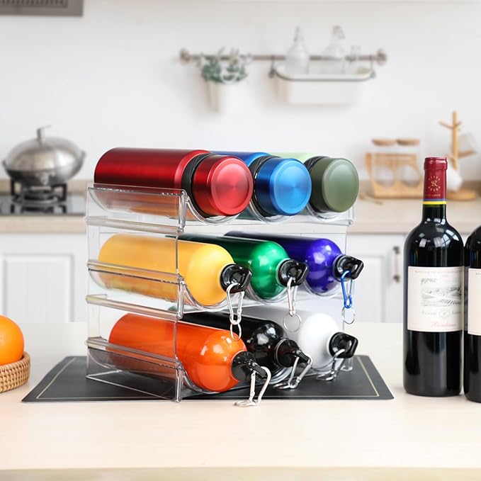 Wine Rack for Inside Cabinet,Wine Bottle Holder Clear Wine Storage Shelf Fridge Organizer - Stackable Water Bottle Organizer Pantry Kitchen Cup/Can/Mug Display Shelf Upgraded Thicken