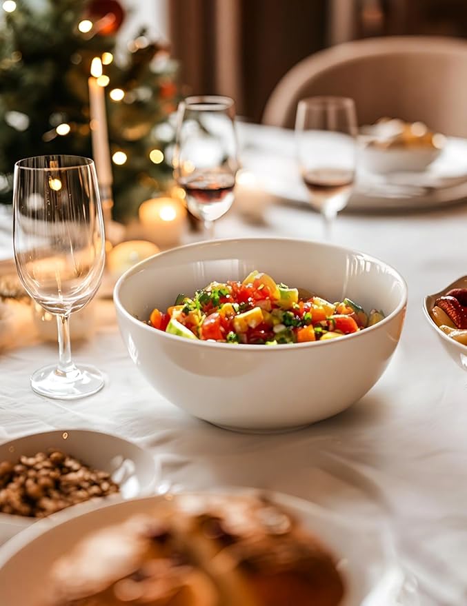 AISBUGUR 42 OZ Large Soup Bowls,Porcelain Salad Bowls Set of 4,Pho Bowls for Soup,Salad,Cereal,Pasta,Fruit,White Bowls Set for Dishwasher & Microwave Safe